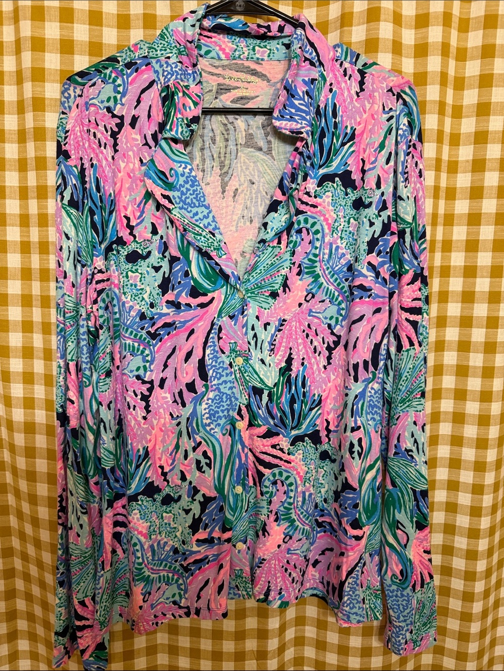 Lilly Pulitzer Pink Green Blue Patterned Long Sleeve Pajama Top